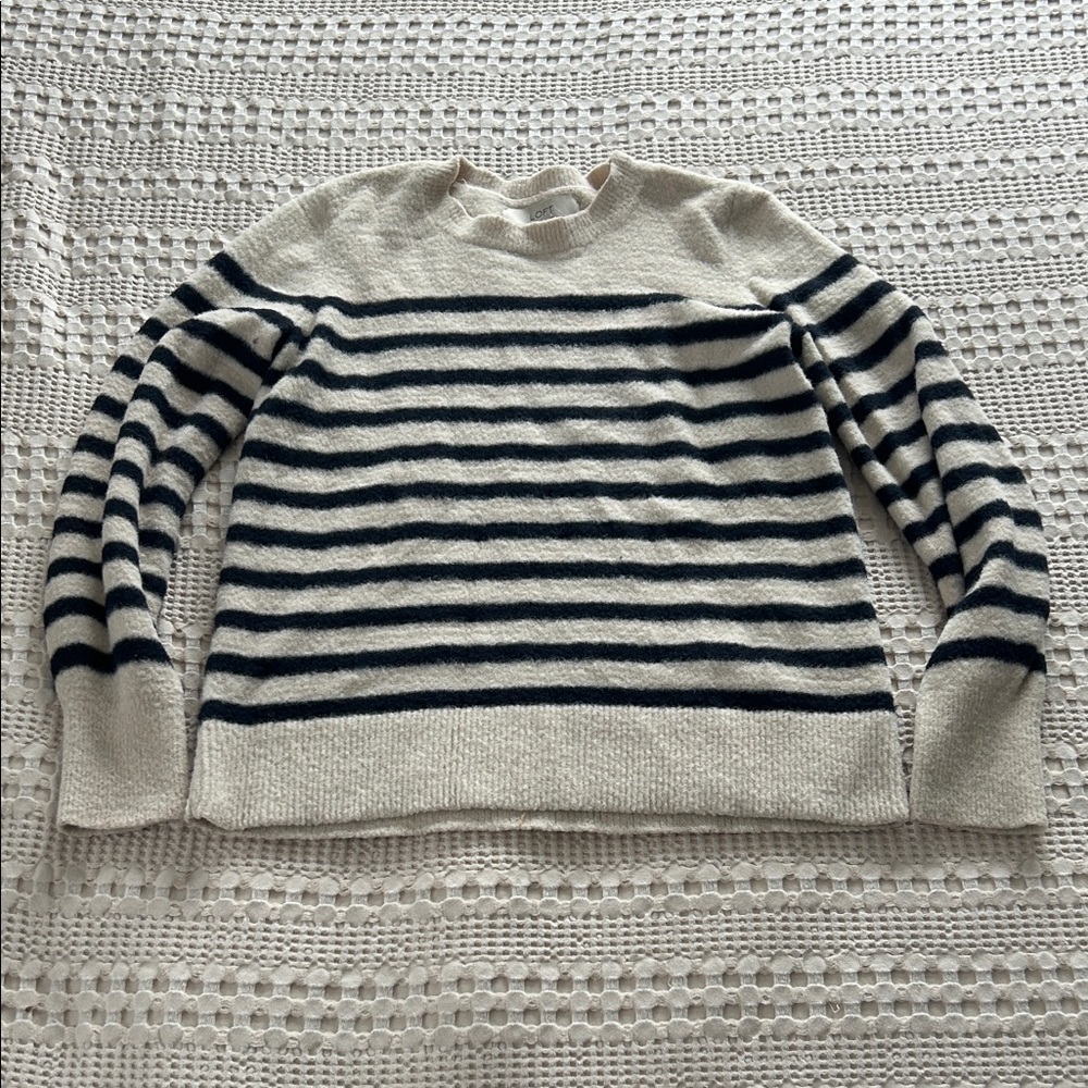 Striped Cream and Navy Women's Sweater